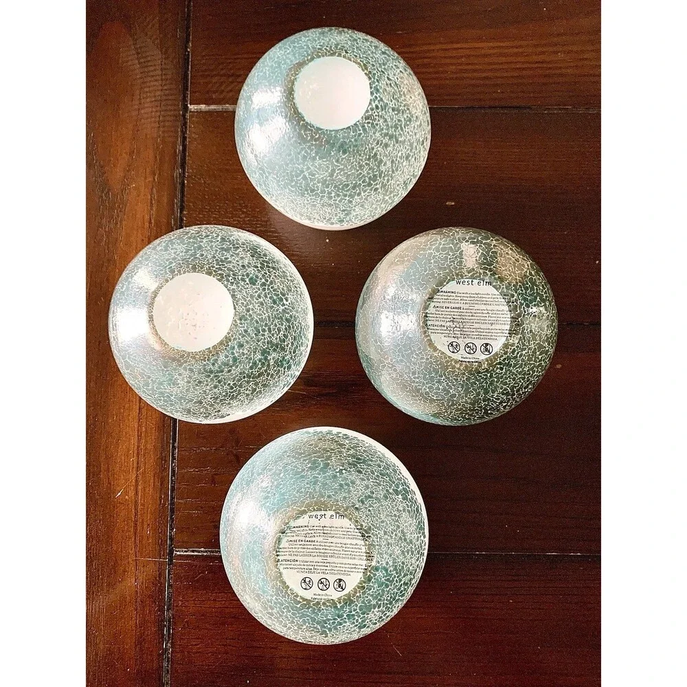 4 West Elm Mexican Glass Votive Candle Holders Recycled Confetti Frit Coastal